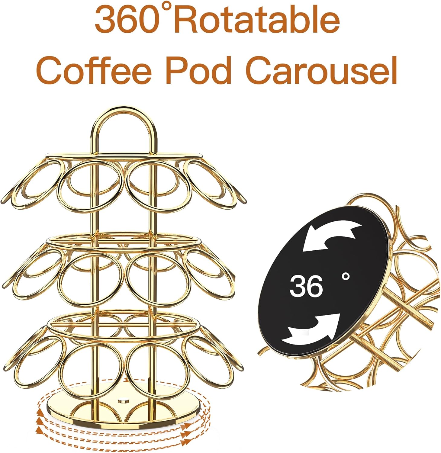 Coffee Pod Storage Organizer for K-Cup Pods, K Cup Holder,K Cup Carousel, Home Office Kitchen Counter Coffee Station Organizer (27 Pods Capacity-Gold)