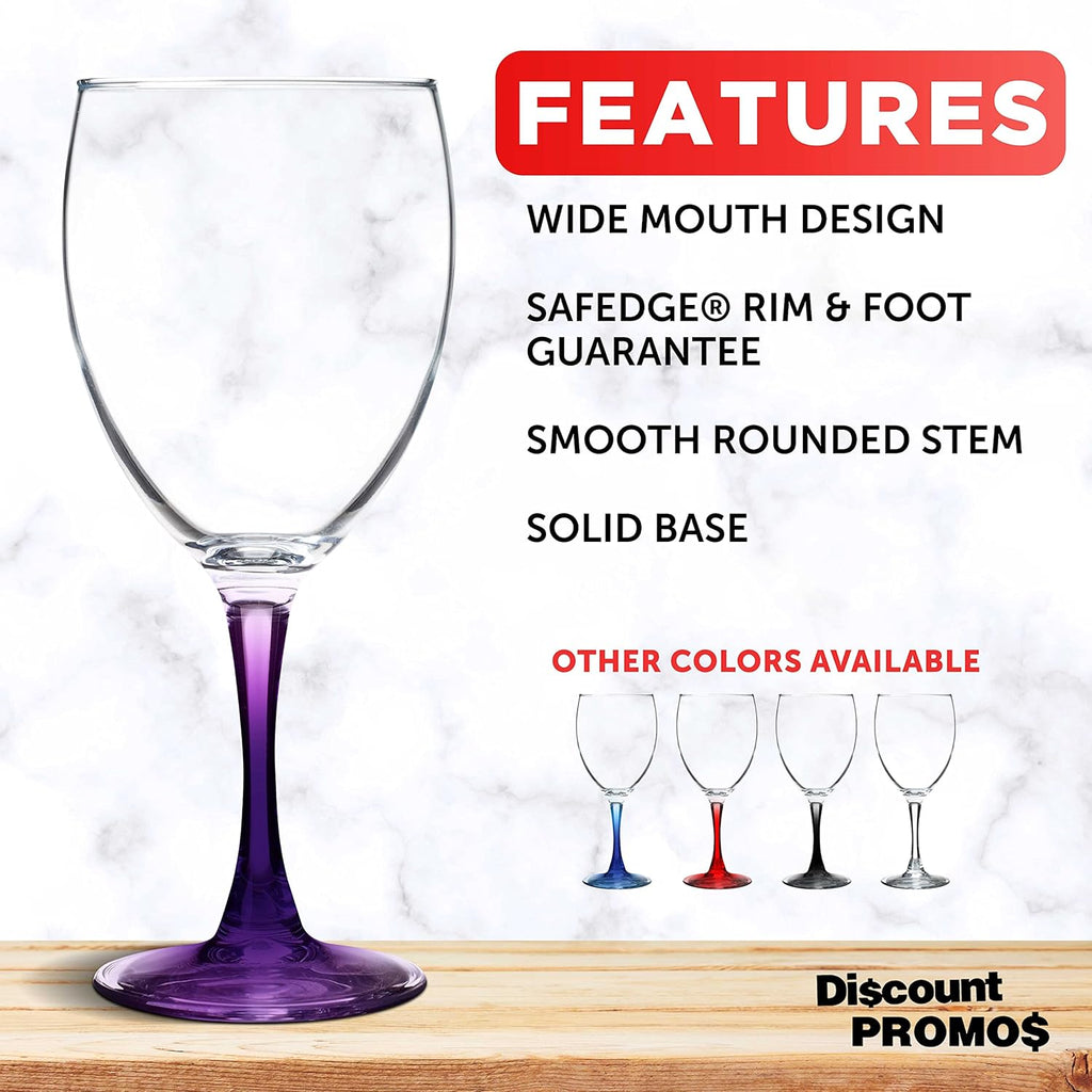 DISCOUNT PROMOS Nuance Wine Glasses by ARC 10.5 oz. Set of 10, Bulk Pack - Restaurant Glassware, Perfect for Red Wine, White Wine, Cocktails - Purple