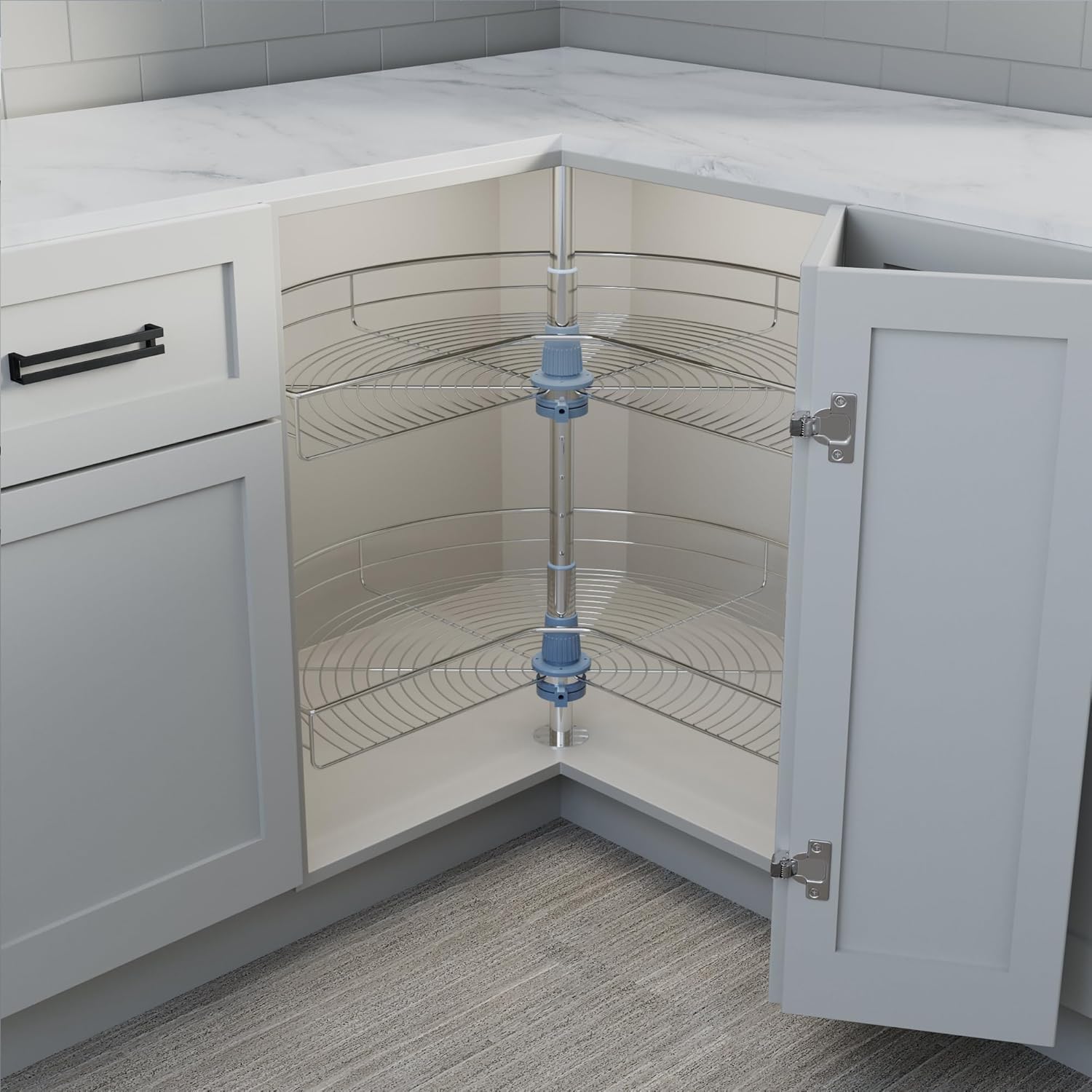 Dowell 32" Kidney Lazy Susan, 2 Shelves, Kitchen Base Corner Cabinet Organizer (Chrome 4001 270 32)