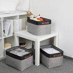DULLEMELO Fabric Baskets for Storage, Rectangular Fabric Storage Bins Collapsible, Perfect for Shelves, Closets, Nursery, Empty Gift Baskets (3-Pack Medium-15 inch X 11 inch X 9.5 inch , Black&Grey)