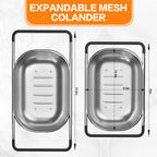 Over the Sink Colander - Strainers and Colanders - Sink Strainer Basket - Expandable Fine Mesh Strainer with Rubber Grip for Veggie, Fruits, Pasta, Home Kitchen Essentials (9.5W x 13.4-21.3L x 3.3H)