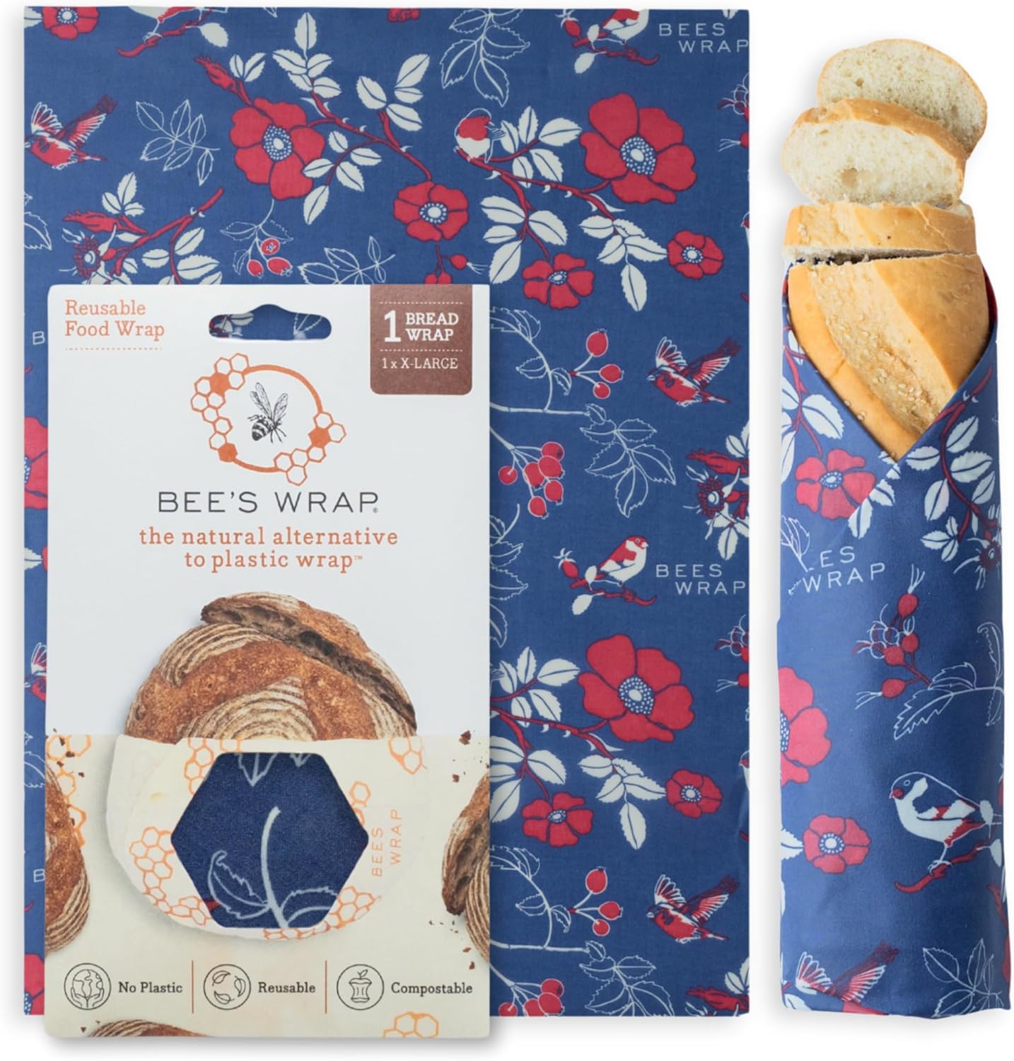 Bee's Wrap Beeswax Wraps for Food - Botanical Bread Wrap - Made in USA Reusable Bread Storage Bags - Organic & Eco-Friendly Alternative to Aluminum Foil, Sourdough Bags & Plastic Wrap