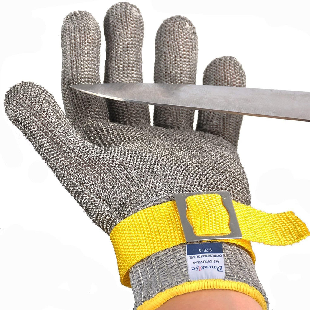Dowellife ANSI A9 Cut Resistant Glove Food Grade, Stainless Steel Mesh Metal Knife Cutting Glove for Butcher Oyster Shucking Kitchen Mandoline Chef Slicing Fish Fillet (Large)