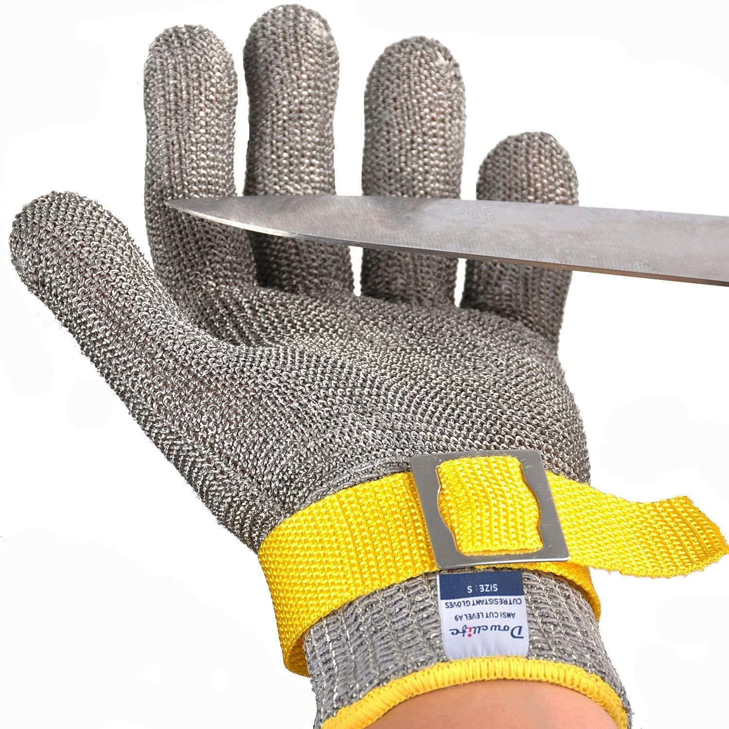 Dowellife ANSI A9 Cut Resistant Glove Food Grade, Stainless Steel Mesh Metal Knife Cutting Glove for Butcher Oyster Shucking Kitchen Mandoline Chef Slicing Fish Fillet (Large)