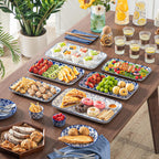 vancasso Serving Platters Set of 3, 16"/14"/12" Inch Rectangular Trays - Serving Platter Extra Large, Ceramic Serving Dish Microwave & Dishwasher Safe (Vintage Blue B)
