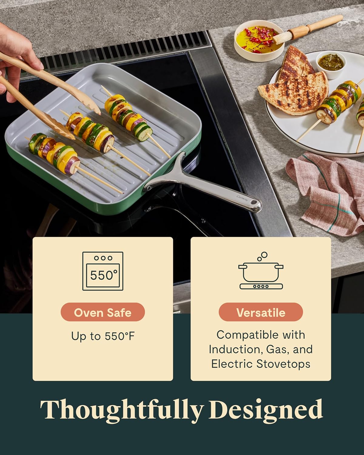 Caraway Griddle Pan & Grill Pan Duo - Non-Stick Ceramic Coated - Non Toxic, PTFE & PFOA Free - Oven Safe & Compatible with All Stovetops – Marigold
