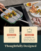 Caraway Griddle Pan & Grill Pan Duo - Non-Stick Ceramic Coated - Non Toxic, PTFE & PFOA Free - Oven Safe & Compatible with All Stovetops – Black
