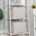 DULLEMELO 2-Pack Large Storage Baskets for Organizing 16"x12"x12" Canvas Fabric Storage Basket Bins With Leather Handles for Shelf Clothes Empty Gift Basket (Beige)