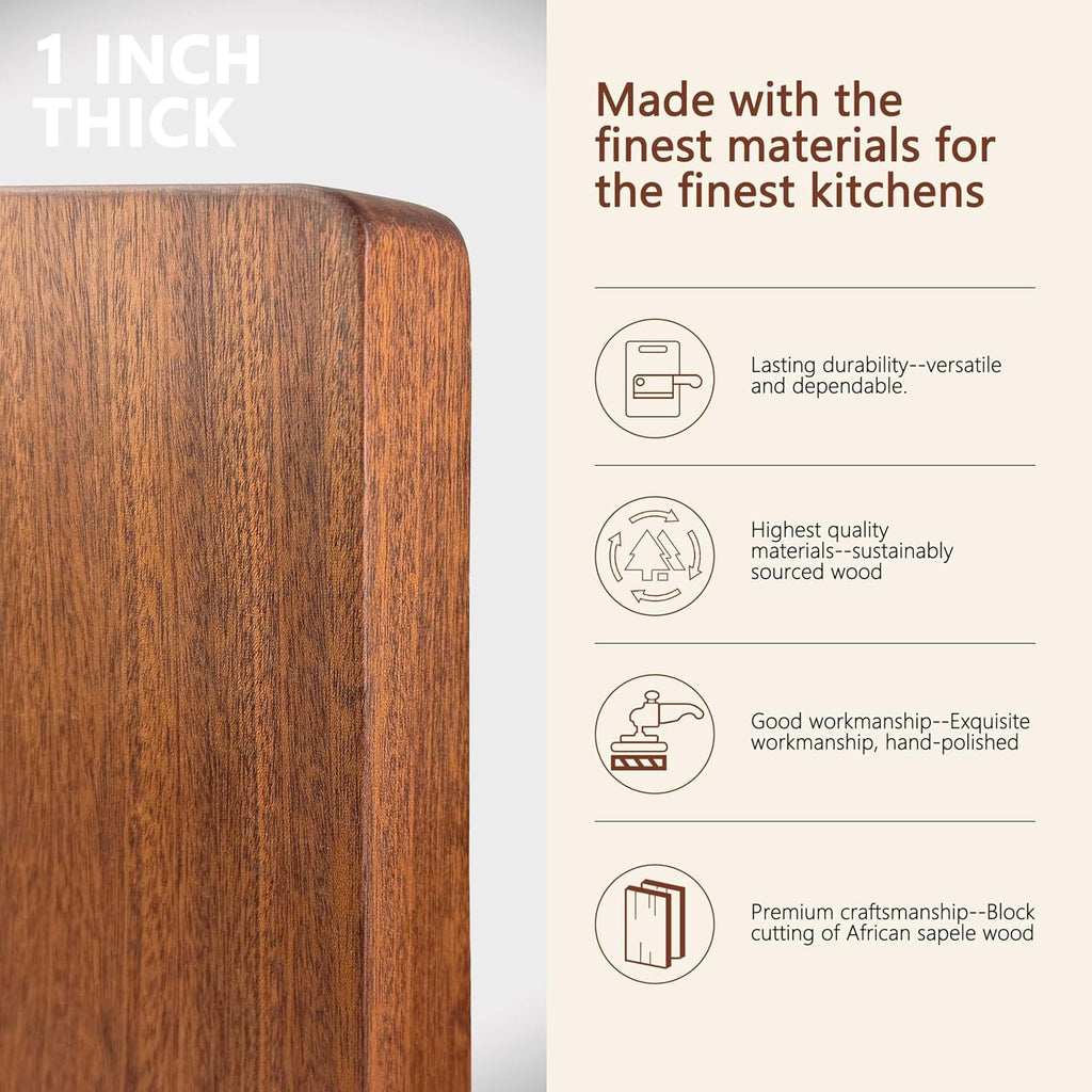 Real Solid Wood Cutting Board- Single Piece Wooden Cutting Board No Splicing&Glue, Sapele Wood Cutting Boards Of 15 * 11 * 1 in Heavy Duty