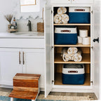 OrganiHaus Extra Large Fabric Storage Bins for Shelves 16x13in, Closet Storage Baskets for Shelf Organizing, Canvas Rectangle Bins for Organization, Linnen Baskets for Organizing - Navy Blue/White