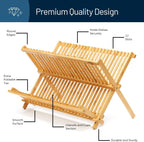 RoyalHouse Premium Natural Bamboo Dish Rack, Collapsible Dish Drainer, Foldable and Compact Dish Drying Rack for Kitchen Counter