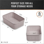 BINO | Woven Plastic Basket | XS (Natural Grey), 5-Pack | THE JUTE COLLECTION | Home Organization, Space - Saving Storage, Stylish Design | Jute Basket | Plastic Storage Basket