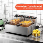 Deep fryers Commercial Deep Fryer 3400W Stainless Steel Electric Deep Fryers with Timer 20L(21.1Qt) Large Capacity Dual Tank Fryer with Baskets and Lids Countertop Deep Fryer for Restaurant Use (20L)
