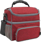 FlowFly Double Layer Cooler Insulated Lunch Bag Adult Lunch Box Large Tote Bag for Men, Women, With Adjustable Strap,Front Pocket and Dual Large Mesh Side Pockets