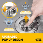 5-in-1 Stainless Steel Sink Aid, Kitchen Sink Drain Strainer Food Catcher, Popup Kitchen Sink Stopper & Odor Filter, Kitchen Sink Strainer Accessories with Drain Basket (Classic Brushed)