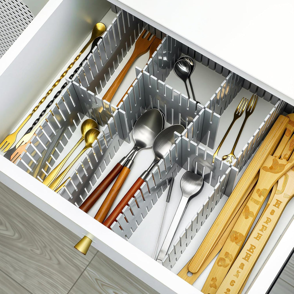 Blosssound 15pcs 5.12x 15 Tall Drawer Divider Adjustable Drawer Organizer DIY Ultra Deep Storage Organizer Separator with Fixed Buckle for Underwear Socks Dormitory Office Kitchen Bedroom(Grey)