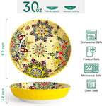 KitchenTour Pasta Bowls Set of 6-30 oz Large Wide & Shallow Serving Bowl, Colorful Ceramic Salad Bowls for Everyday Dining - 8.2 Inch, Microwave and Dishwasher Safe, Bohemian Style
