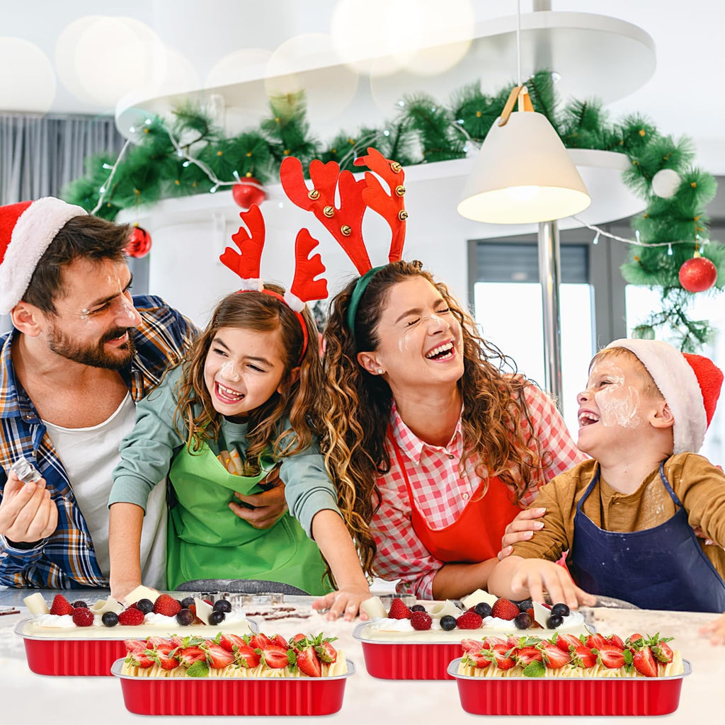 LNYZQUS Disposable Mini Cake Pans with Lids 100 Pack, 6.8oz Rectangle Mini Loaf Pan Baking Cups Muffin Tin,Aluminum Foil Cupcake Baking Tins Containers for Christmas New Year-Red