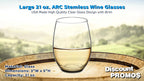 DISCOUNT PROMOS 10 ARC Stemless Wine Glasses Set, 21 oz. - Chardonnay, Cabernet, Merlot, Sauvignon - Clear