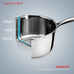 AVACRAFT Tri-Ply Stainless Steel Saucepan with Glass Strainer Lid, Two Side Spouts, Multipurpose Sauce Pan with Lid, Sauce Pot, Cooking Pot (Tri-Ply Full Body, 3.5 Quart)