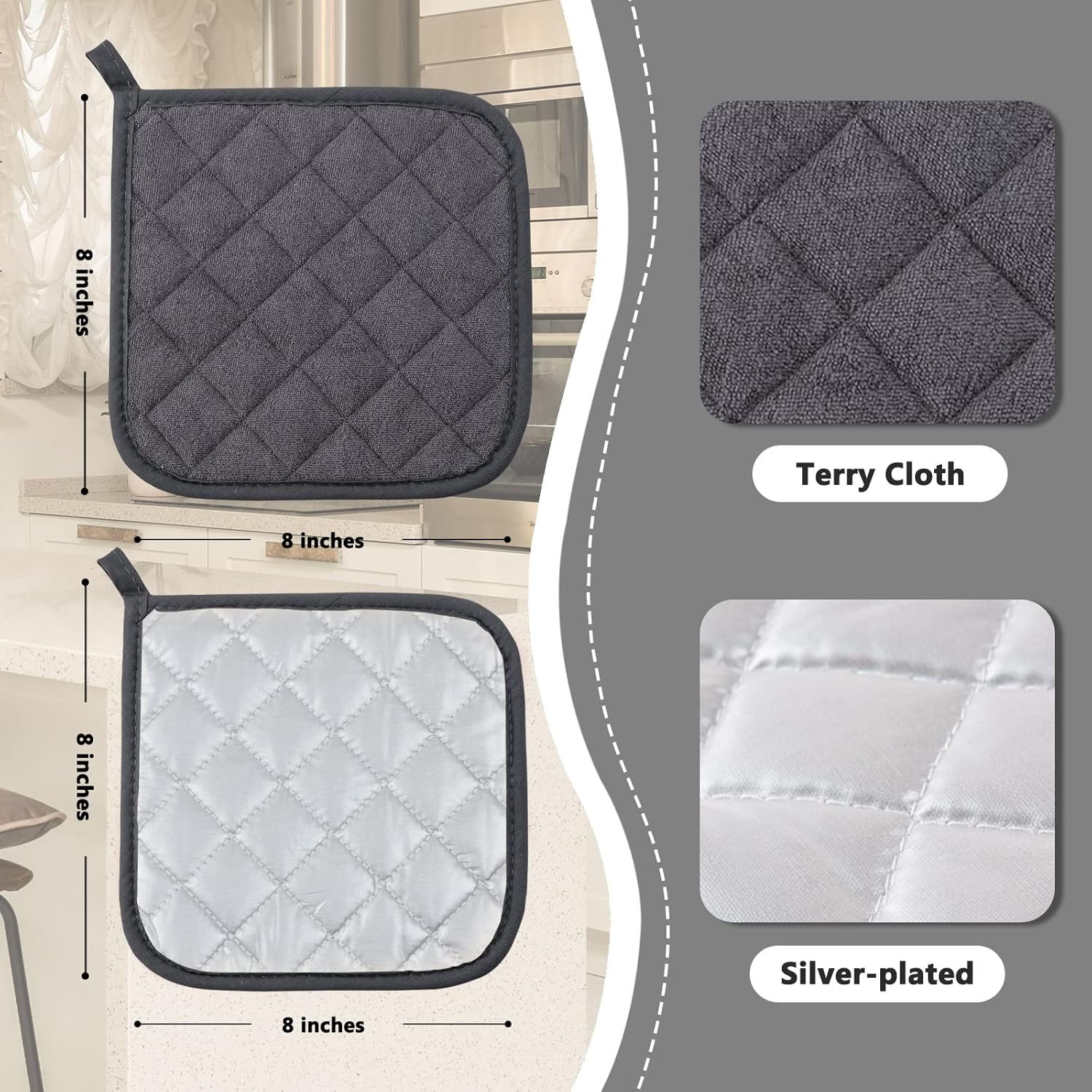 Joyhalo 4 Pack Pot Holders for Kitchen Clearance, Hot Pads for Kitchen, Countertops, Oven Pot Holders Bulk, Potholders Sets for Kitchens Heat Resistant, Grey