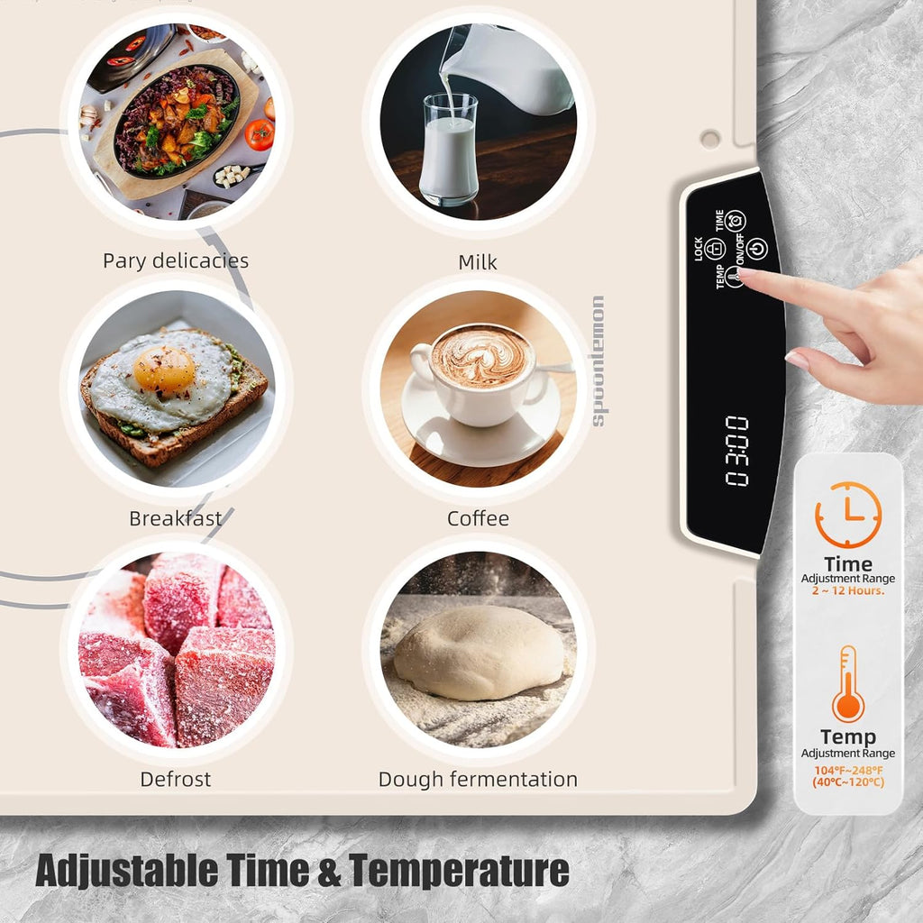Electric Food Warming Mat, Full-Surface Silicone Food Warmer Heating Pad with Adjustable Temperature & Time, Portable Foldable Warming Tray for Buffet, Parties, Gatherings, Travel, Home Use