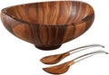 Nambe Butterfly Acacia Wood Salad Bowl with 2 Salad Servers | Made of Acacia wood Alloy | Large Deep Wooden Bowls | Acacia Wood Salad Bowl Set | Designed by Sean O’hara (16-in)
