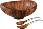 Nambe Butterfly Acacia Wood Salad Bowl with 2 Salad Servers | Made of Acacia wood Alloy | Large Deep Wooden Bowls | Acacia Wood Salad Bowl Set | Designed by Sean O’hara (16-in)