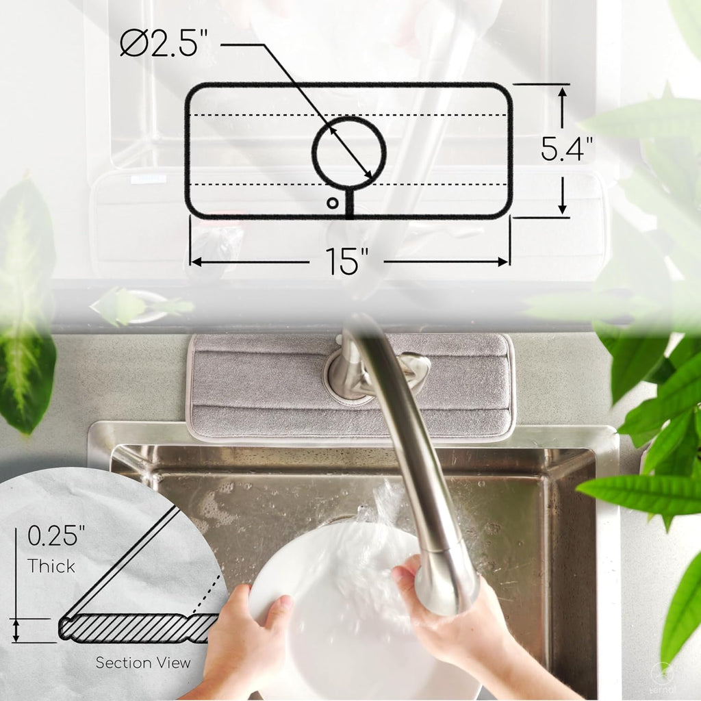 The Original Ternal Sinkmat Drip Catcher & Splash Guard, Faucet Mat for Sinks – Absorbent Microfiber, Machine Washable Counter Protector & Drying Mat for Kitchen, Bathroom or RV [Grey, 15in, 1 Pack]