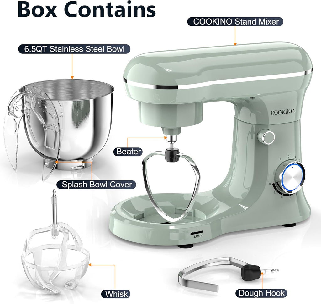 Electric Stand Mixer,10 Speeds Tilt-Head Food Mixer, 3-IN-1 Kitchen Mixer for Daily Cooks with 6 QT Bowl,Dough Hook, Beater, Whisk (Morandi Green)