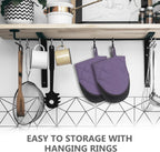 1 Pair Short Oven Mitts - Silicone Kitchen Oven Gloves High Heat Resistant 500℉, Mini Oven Mits with Non-Slip Grip Surfaces and Hanging Loop for BBQ, Baking, Cooking and Grilling (Purple)