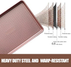 Large Baking Sheet Set (2 Pack) - Half Sheet Pan 17.7x12.2 Inch, 0.8mm Heavy Duty Carbon Steel, Nonstick & Warp Resistant Cookie Sheet for Baking, Roasting, Texture Pattern/Rose Gold