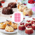 Mini Bundt Cake Pans for Baking, Silicone 6-Cavity Fluted Tube Cake Pan with Metal Reinforced Frame, Nonstick Baking Molds for Cupcake, Brownie, Donuts, Cornbread, Jello