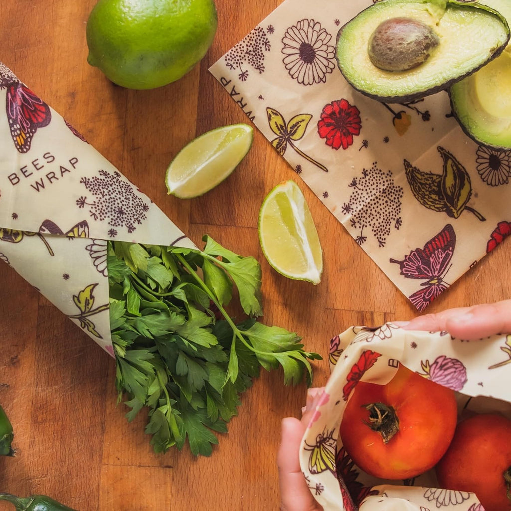 Bee's Wrap Vegan Beeswax Wraps for Food - Vegan Meadow Magic 3 Pack (S, M, L) Made in USA Reusable & Organic Food Wraps, Sandwich Wrap & Bowl Covers - Eco Alternative to Aluminum Foil & Plastic Wrap