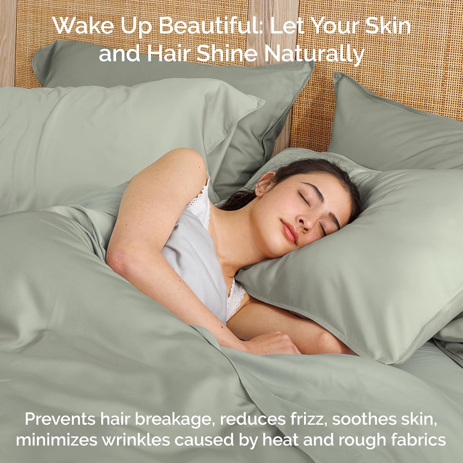 100% Viscose from Bamboo Sheets Queen Size, Super Soft Bedding Set, 4PC Cooling Sheets for Hot Sleepers, Vegan Silk Moisture Wicking, Organically Grown Bedsheet, Sage - 60" x 80"