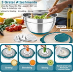 TeamFar Mixing Bowls with Colander Set, Stainless Steel Strainer and Nesting Salad Bowls, with Lids & 3 Graters, Non-Slip Bottom & Visible Lid, Rotatable & Dishwasher Safe, 4.6/3/1.5 QT, Blue