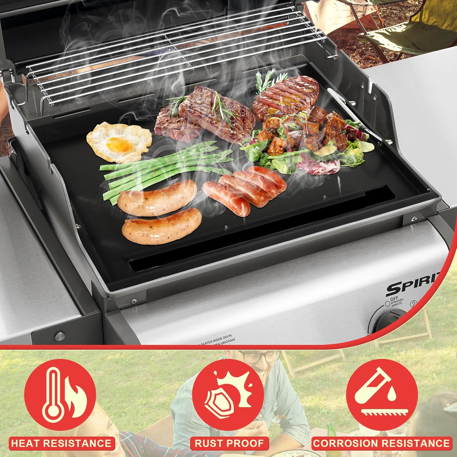 Spirit 200 Full Size Griddle Inserts for Weber GS4 Spirit II & I 200 Series 2-Burner E-210 E-220 S-220 S-210 S-215 Gas Grill Parts, Carbon Steel Flat Top Griddle Plate for Weber 7637 64815 Grate
