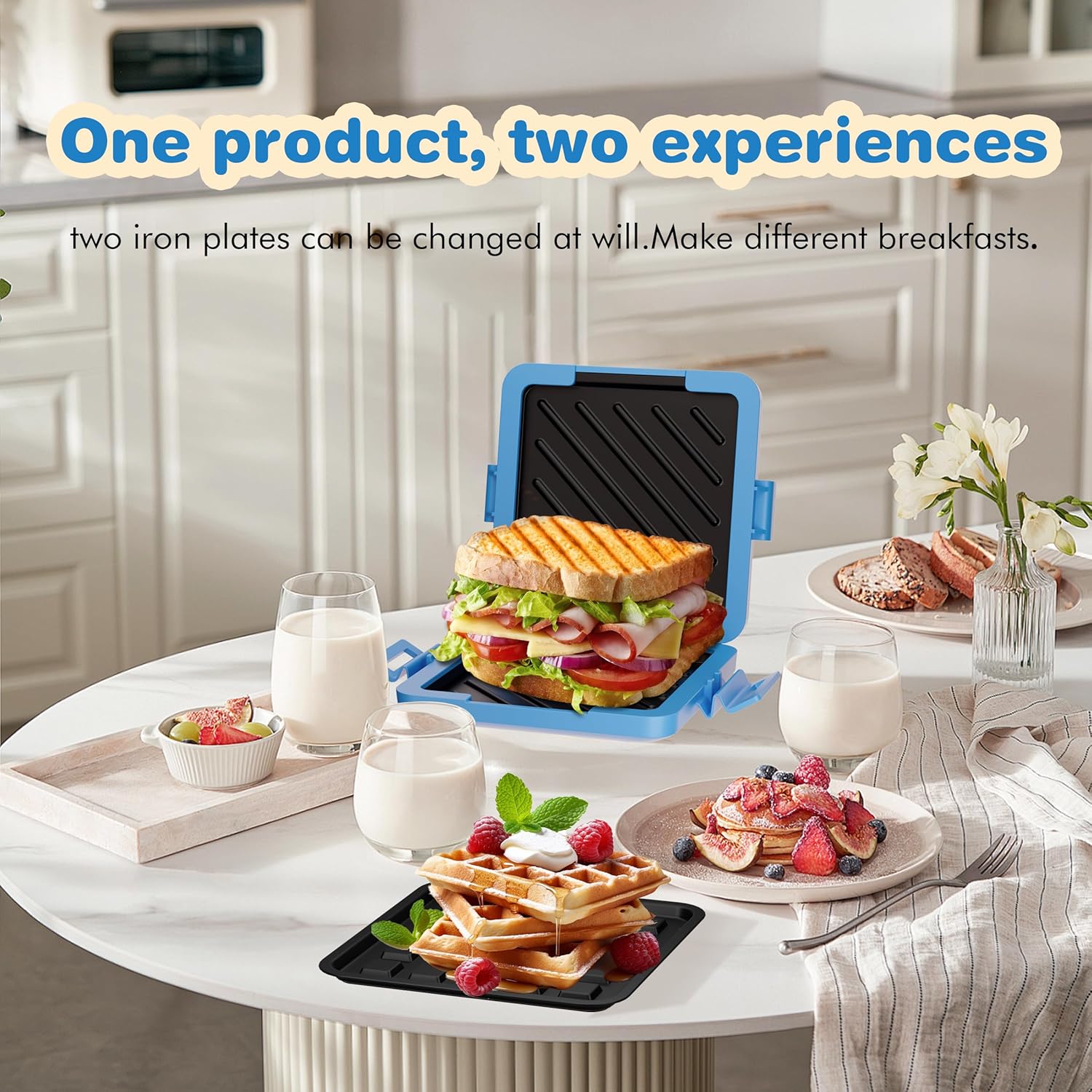 Microwave Grilled Cheese & Breakfast Maker - Fast Cook Waffle, Panini & Sandwich Press (<5 Min), Microwave Cookware, Dishwasher Safe,Easy Clean,2-in-1 Set(4 PCS)