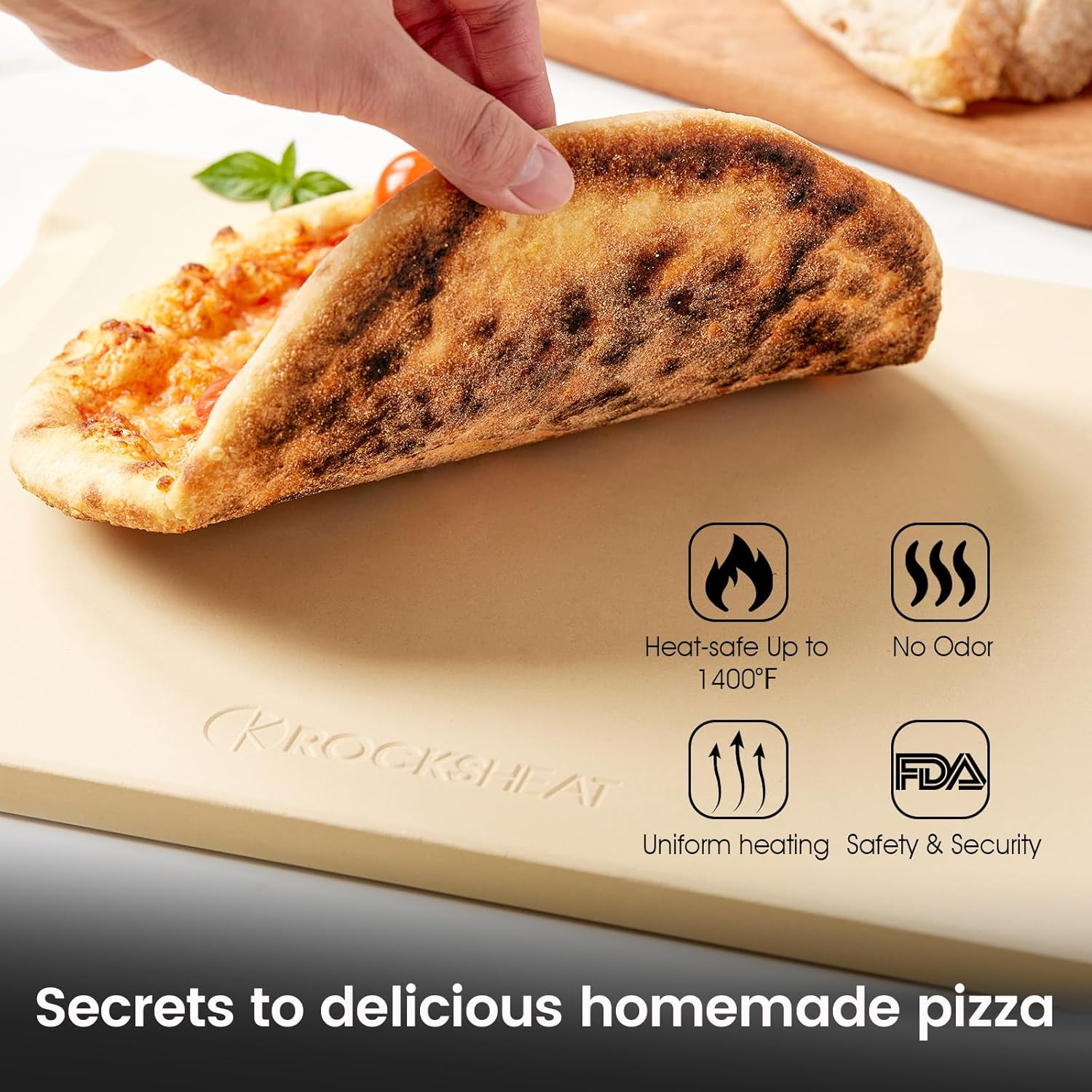 Pizza Stone, 12"x12" Square Pizza Stone for Oven Grill BBQ, Cordierite Baking Stone for Bread & Pie, Unique Built-in 4 Handles Cooking Stone