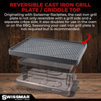 Swissmar Classic 8-Person Raclette Party Grill - Indoor Electric Grill & Griller with Reversible Cast Iron Grill Plate/Crepe Top - Anthracite Black