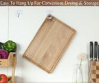 Acacia Wood Cutting Board (15x10x0.8 In.) - Solid Organic Wooden Meat Boards for Kitchen, Real Hardwood Chopping Butcher Block with Deep Juice Groove Well for Counter