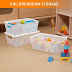 Plastic Storage Baskets With Lid, Storage Bins for Organizing, Stackable Decorative Containers for Shelves Drawers Desktop Closet Playroom Classroom Office, 6 Pack- White