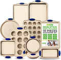 NutriChef 10-Piece Nonstick Bakeware Set - Premium Carbon Steel Baking Trays w/Heatsafe Silicone Handles, Includes Pizza Crisper, Loaf Pan, 12 & 24 Cup Muffin Pans, Round/Square Pans, Cookie Sheets