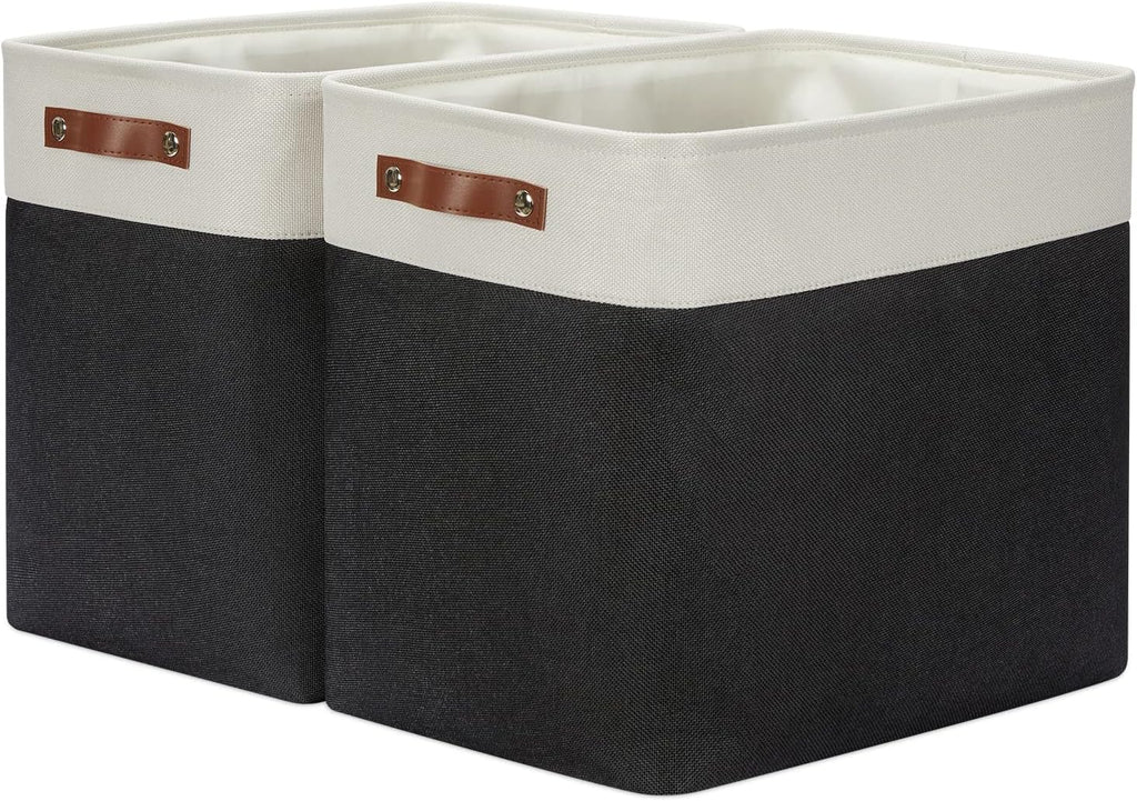 DULLEMELO Extra Large Storage Baskets, Fabric Storage Bins for Organizing Shelves Nursery Toys Books, Closet Baskets and Bins with Handles, White&Black 2-Pack