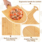 Pizza Peel Wooden, 12 Inch Pizza Spatula Wood Non-Stick, Bamboo Pizza Paddle as Cutting Board with Cutting Grooves for Easy Pizza and Bread Making