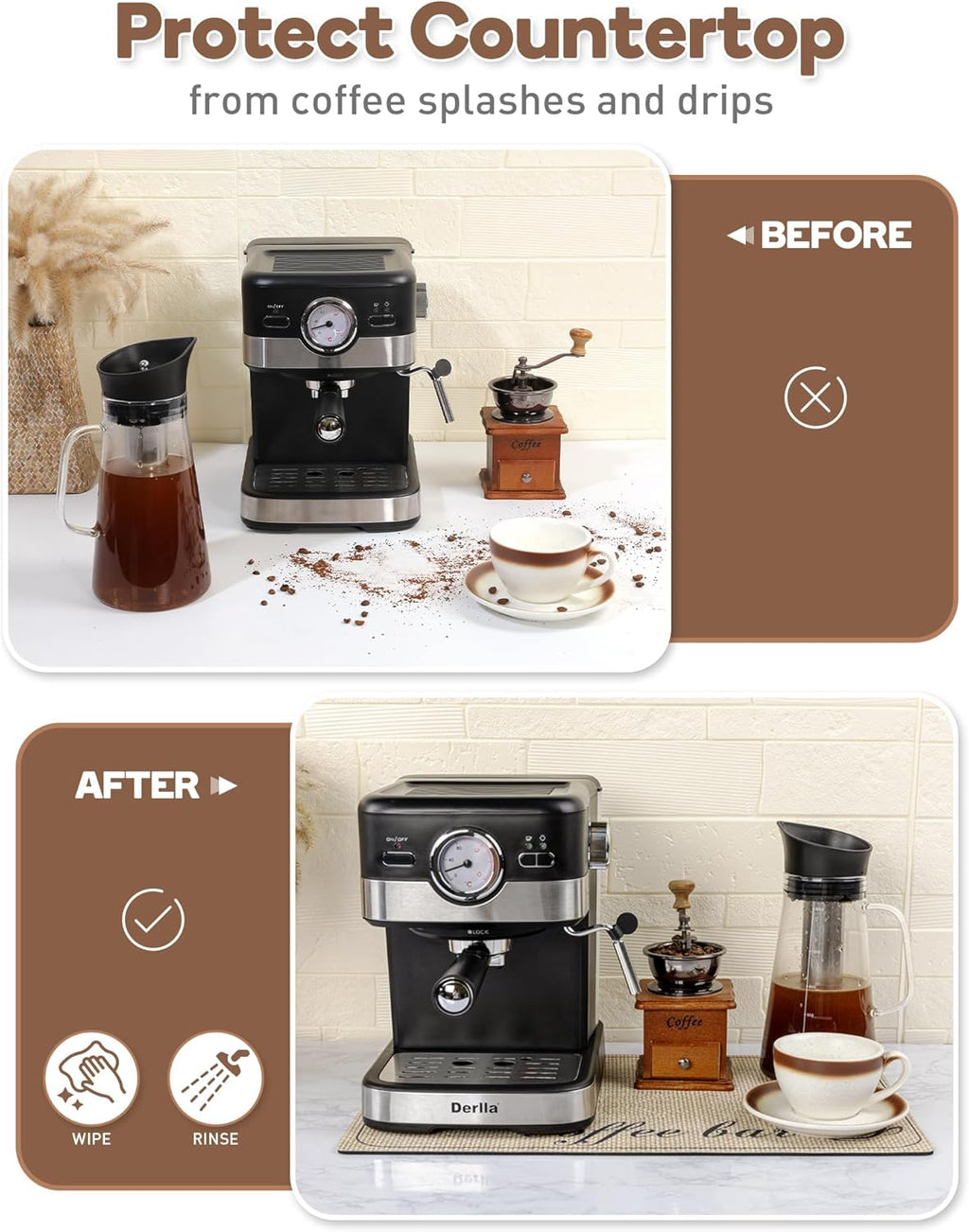 SUEH DESIGN Coffee Mat, Absorbent Dish Drying Mat 19.6 x 11.8 in Quick Dry Coffee Mat Large Drying Mats for Kitchen Counter Coffee Bar, Coffee Bar