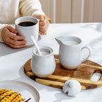 famiware Milkyway Ceramic Sugar and Creamer Set, 10oz Sugar Bowl & 13oz Creamer Set – Stoneware Milk Pitcher & Sugar Dispenser for Coffee Bar, Kitchen, or Countertop, Coffee Serving Set, Light Gray