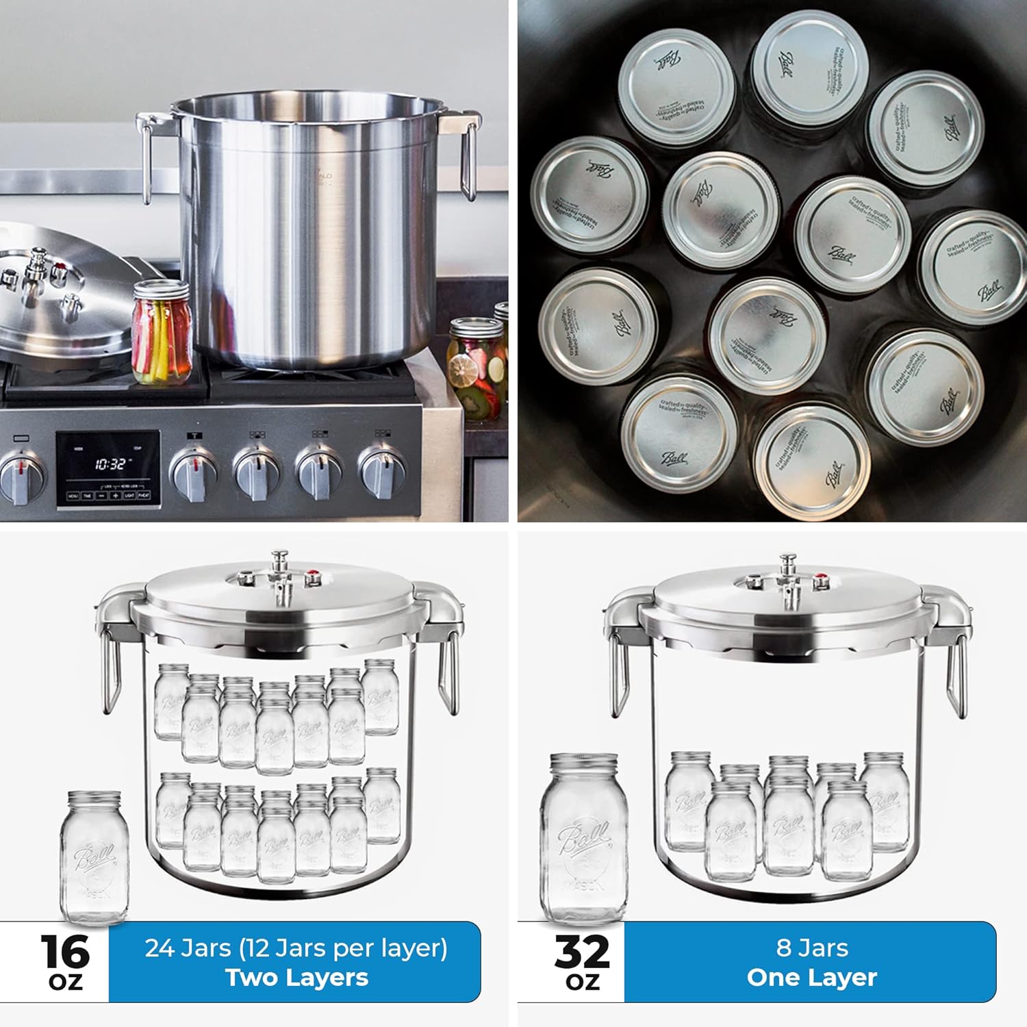 Buffalo 32 Quart Stainless Steel Pressure Cooker Large Canning Pot with Lid for Commercial Use - Easy to Clean Stove Top Pressure Canner, Can Cooker - Safety Goods Certificate QP430