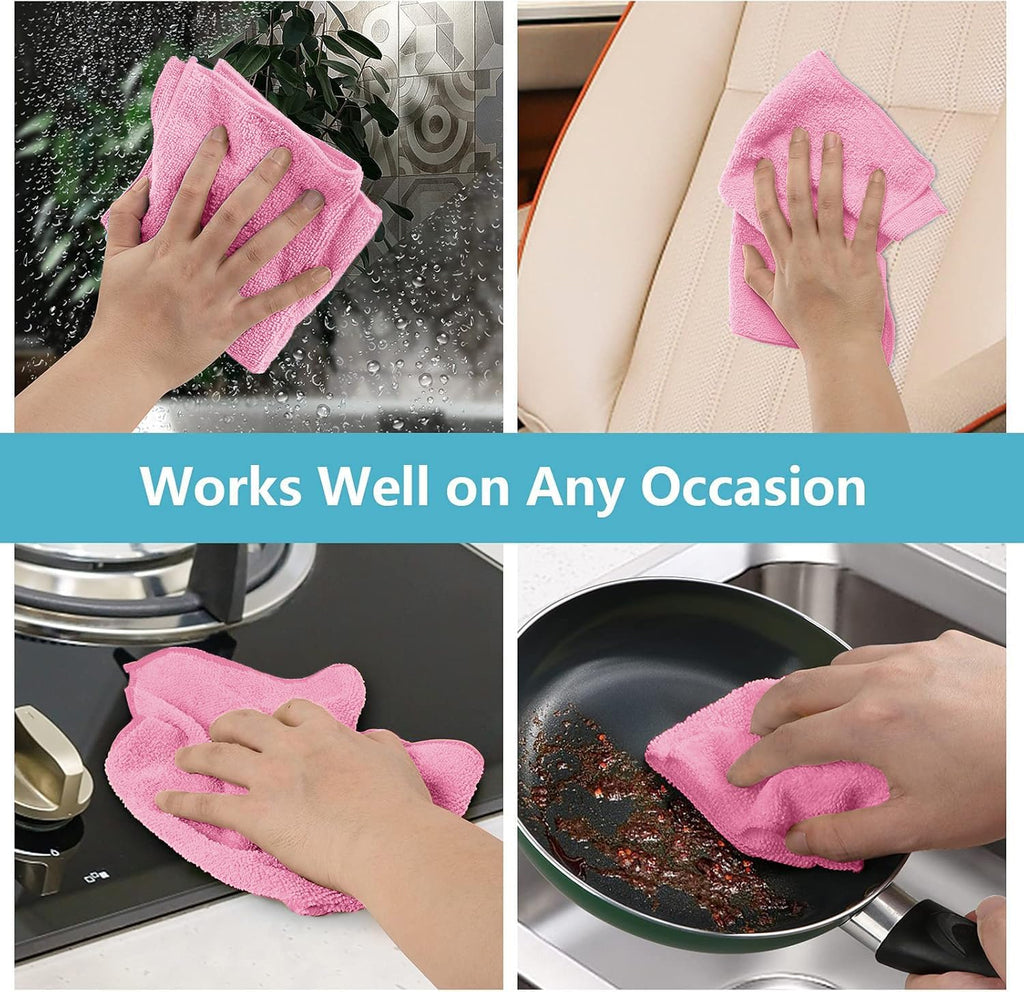 HOMEXCEL Pink Microfiber Cleaning Cloth, 50 Pack Cleaning Towels for Kitchen, Lint Free, Scratch-Free, Highly Absorbent, and Reusable Cleaning Rags for House, Window and Glass, Cars, 11.5 X11.5 inch