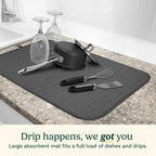Cuisinart Dish Drying Mats for Kitchen Counter - (2) 18" x 24" Ultra Absorbent Dish Drying Mat XL - Foldable, Machine Washable, Fast Drying Dish Mat (Geostripe)
